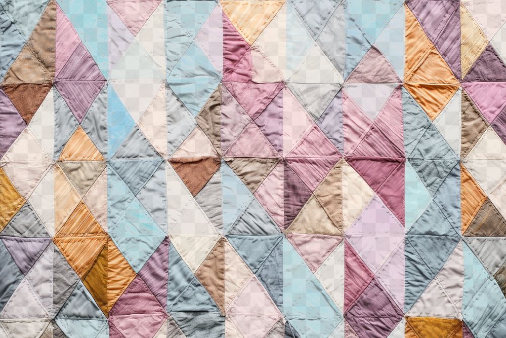 Colorful geometric quilt pattern fabric texture png overlay effect, transparent background