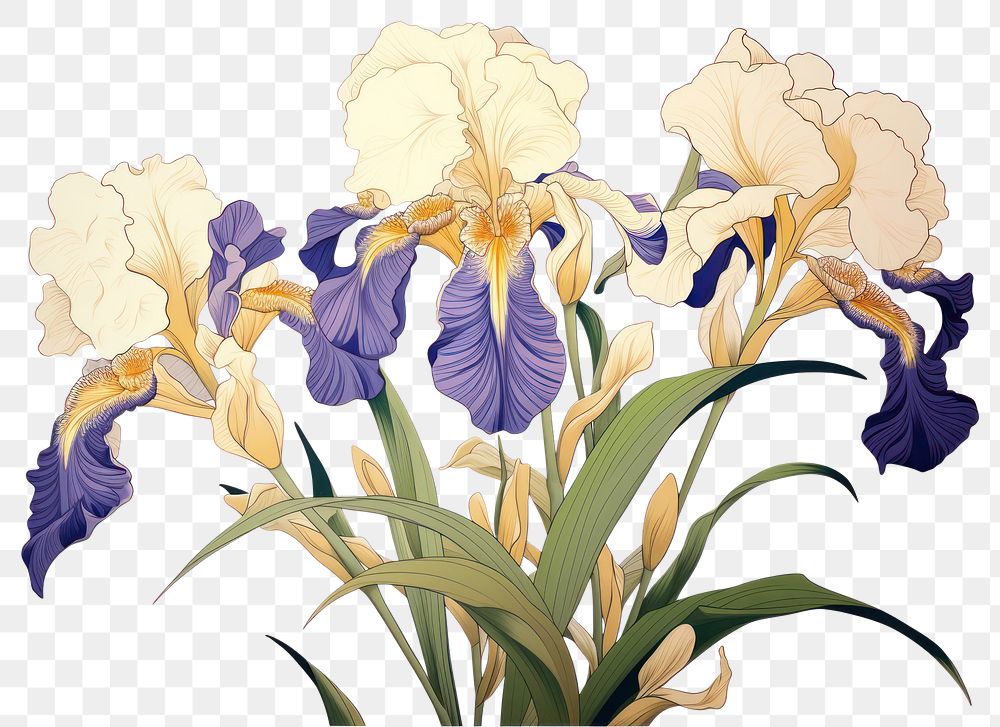 PNG  White iris vintage flower plant art white background.