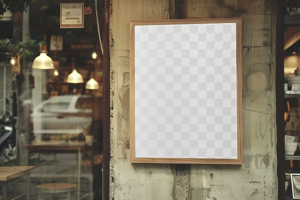 PNG cafe poster frame mockup, transparent design