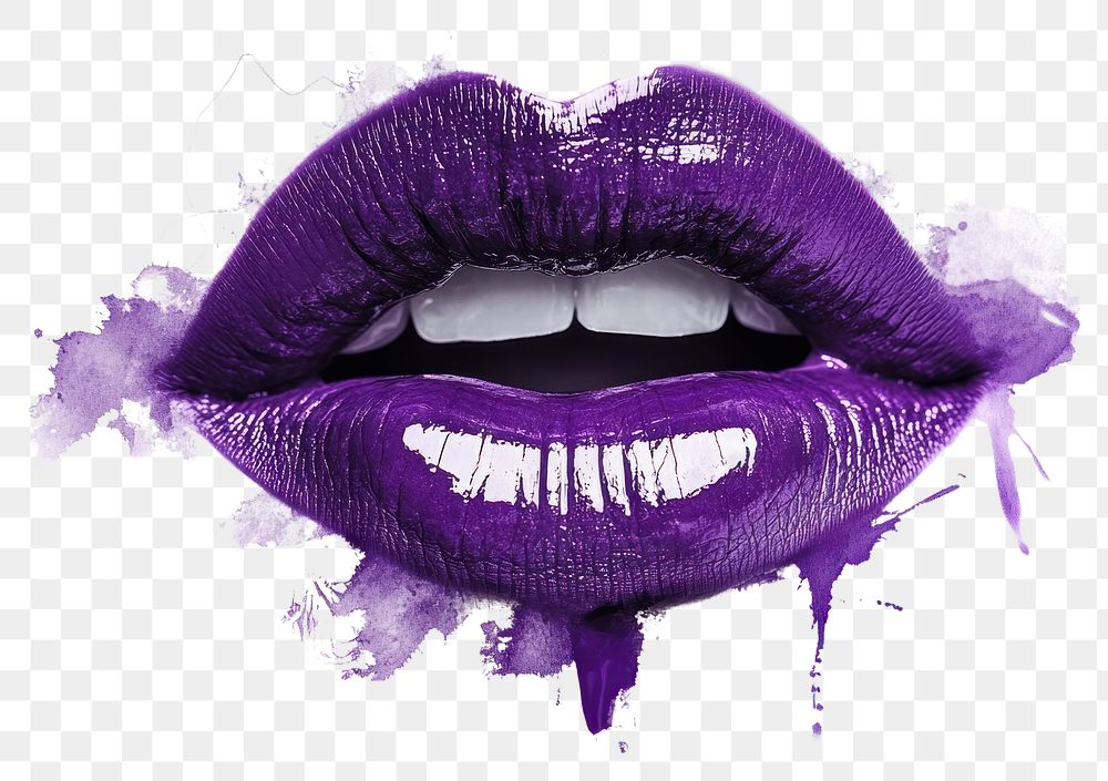 PNG Purple Lipstick kiss with lips print lipstick cosmetics illustration.