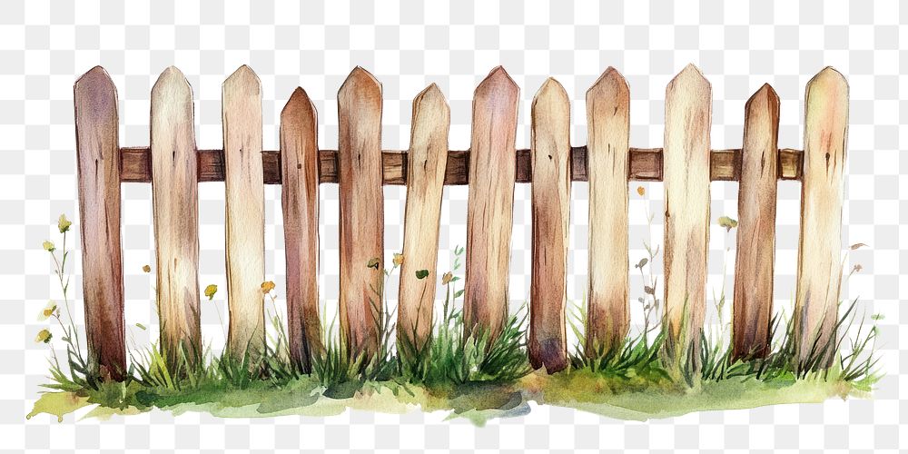 PNG  Brown wooden fence illustration watercolor outdoors.