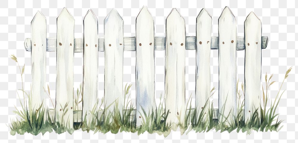 PNG  White wooden fence illustration watercolor picket.