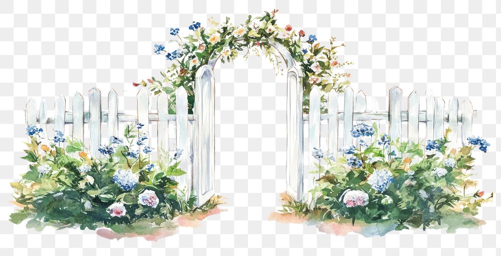 PNG  Wooden arch flowers fence art.