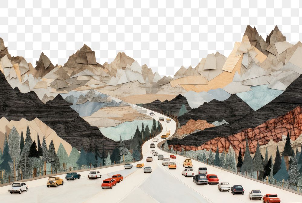 PNG Painting road car mountain. 