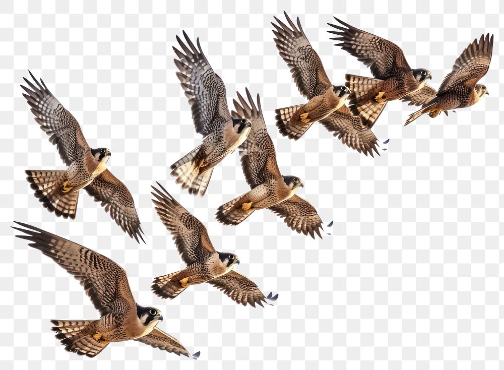 PNG Flock of 8 falcons birds flying photography.