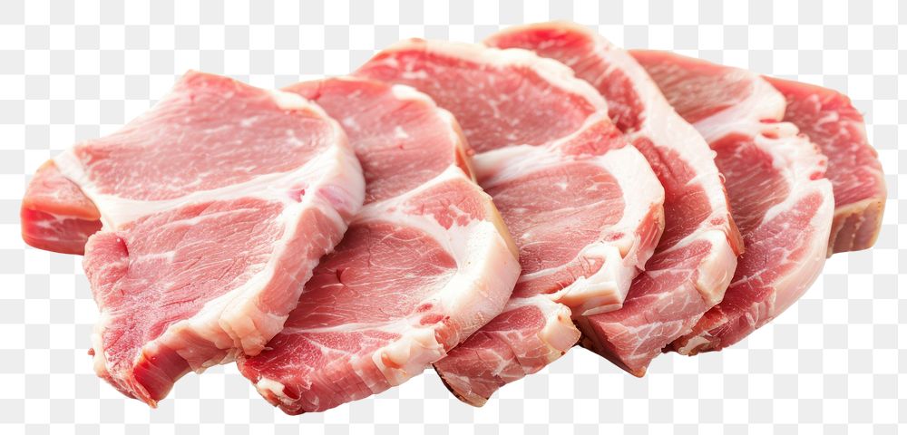 PNG Sliced raw pork slices meat preparation.