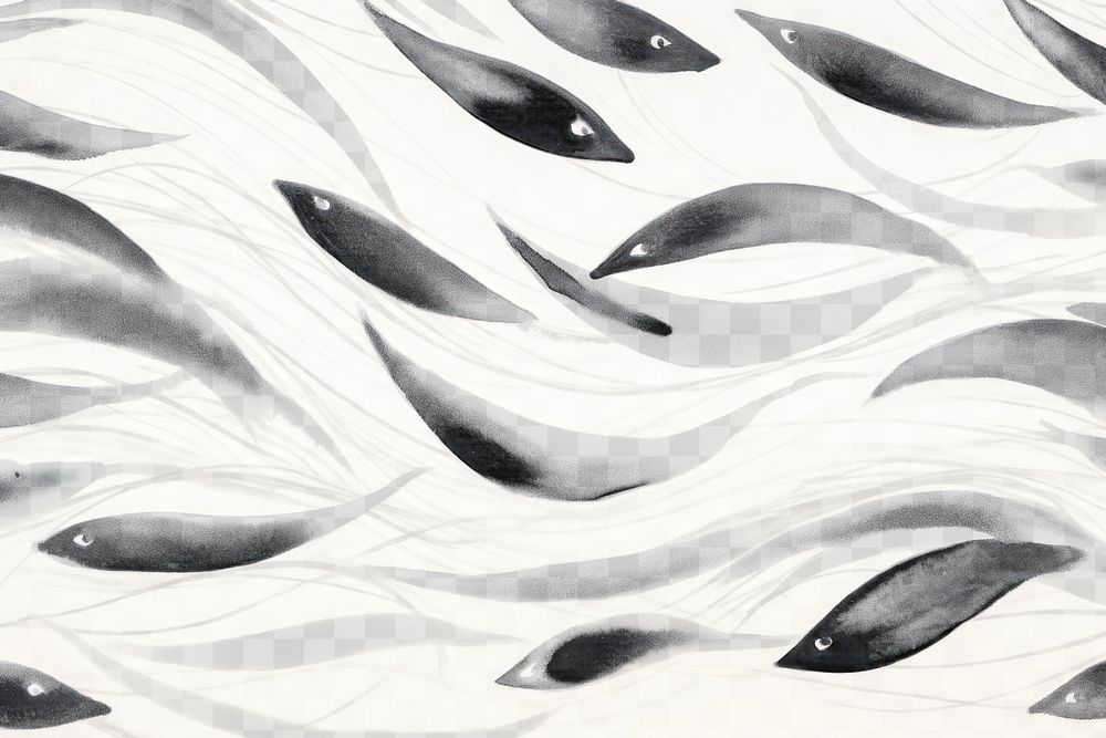 Abstract fish watercolor pattern png paint texture overlay, transparent background