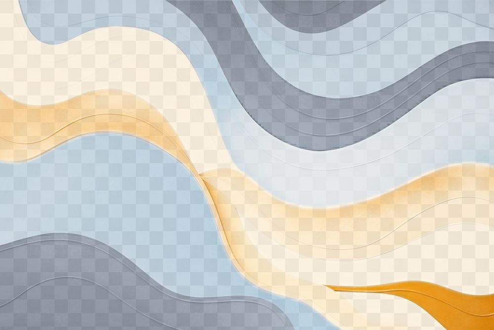 Abstract wavy blue yellow  png paint texture, transparent background