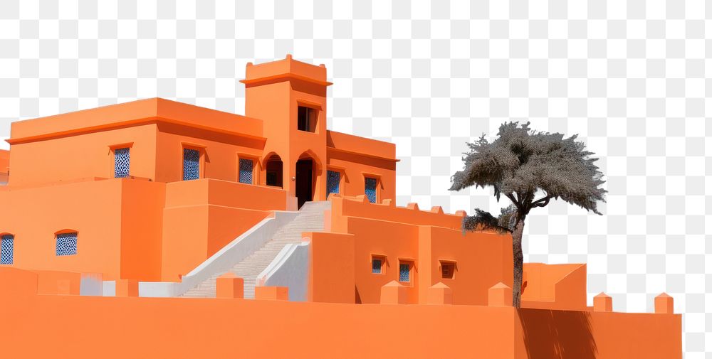 PNG Bright orange desert building border, transparent background