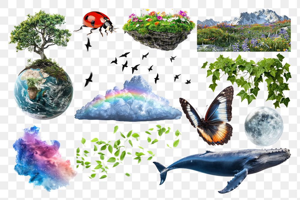 PNG wonder nature element set, transparent background