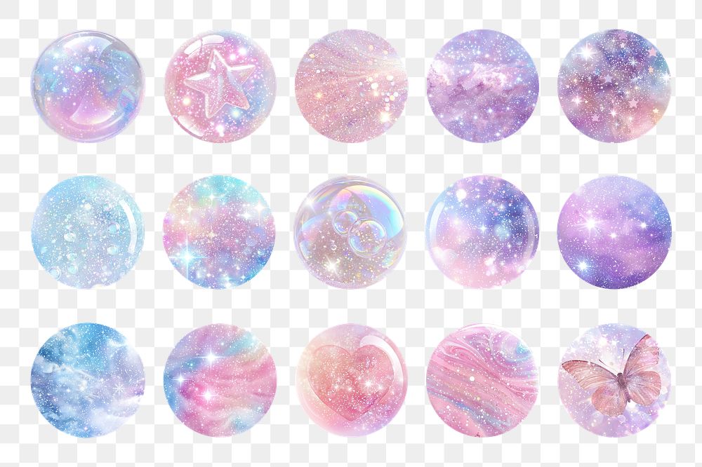 PNG glitter aesthetic sticker element set, transparent background