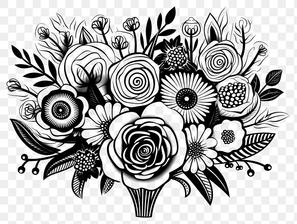 PNG Bouquet of flowers drawing pattern sketch.