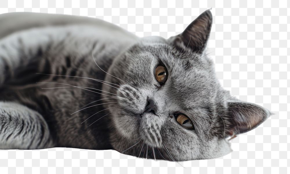 PNG Relaxed gray cat lying down