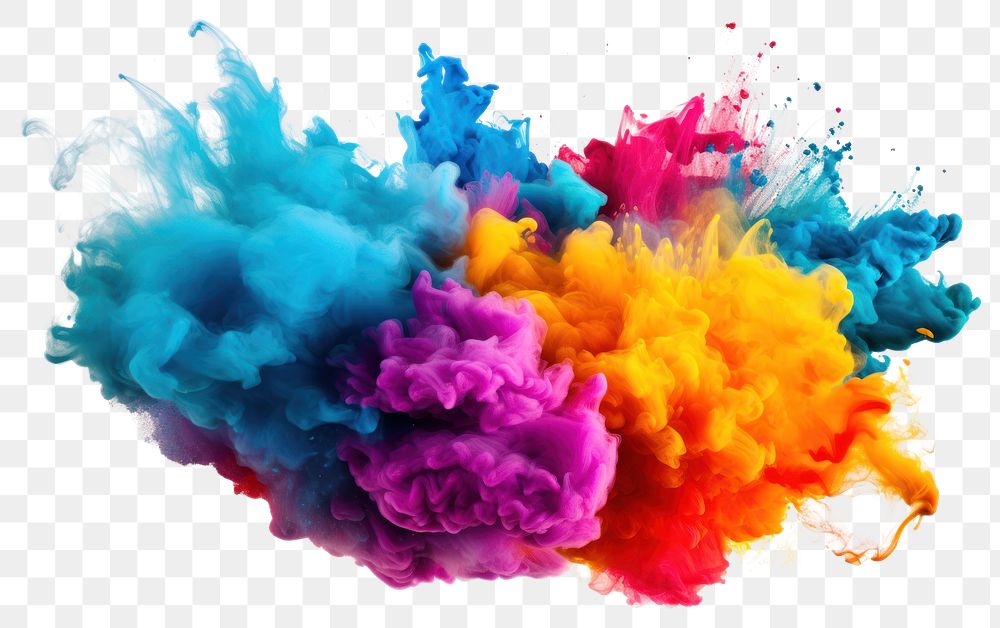 PNG Explosion of full colored powder white background creativity splattered.