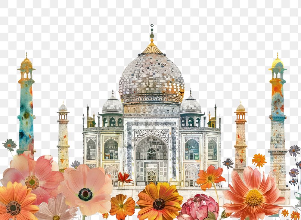 PNG Flower Collage Taj Mahal flower architecture building.