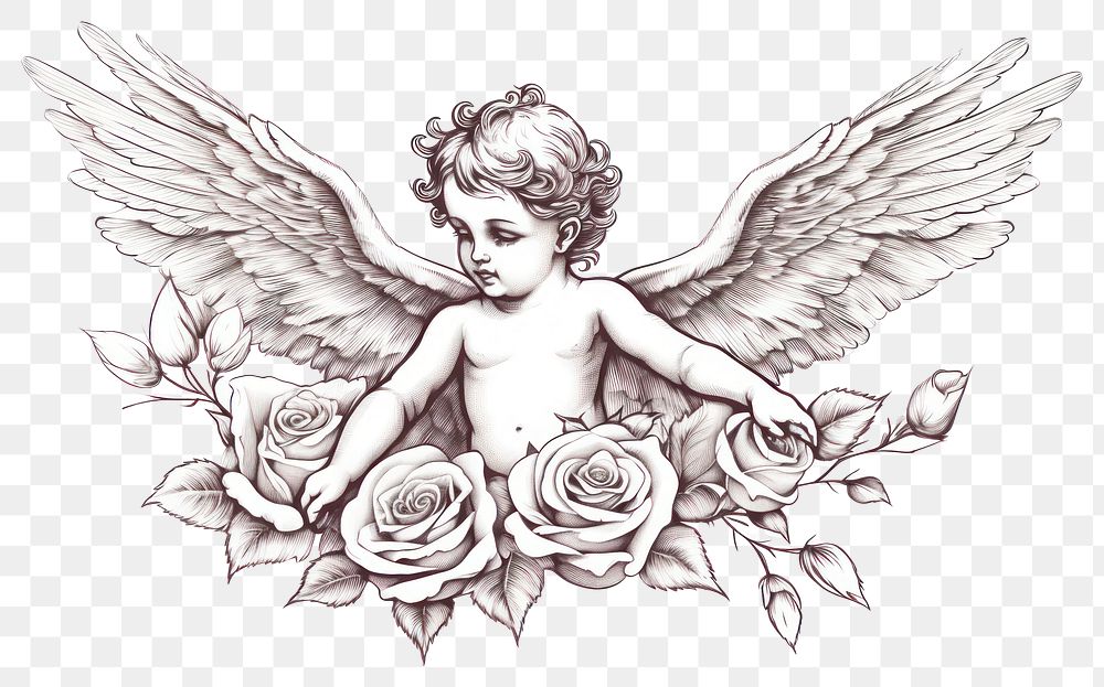 PNG Illustration of cherub drawing sketch angel.