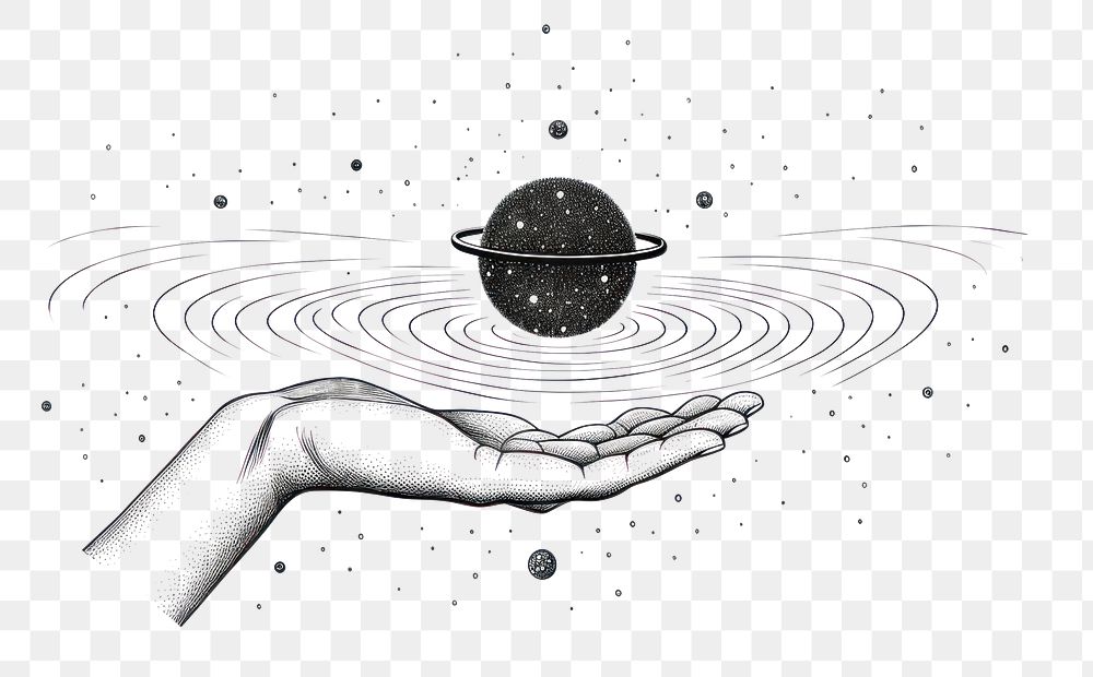 PNG Illustration of magic hands drawing astronomy sketch.