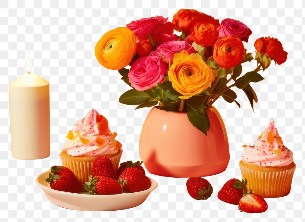 PNG Strawberry cupcake flower birthday.