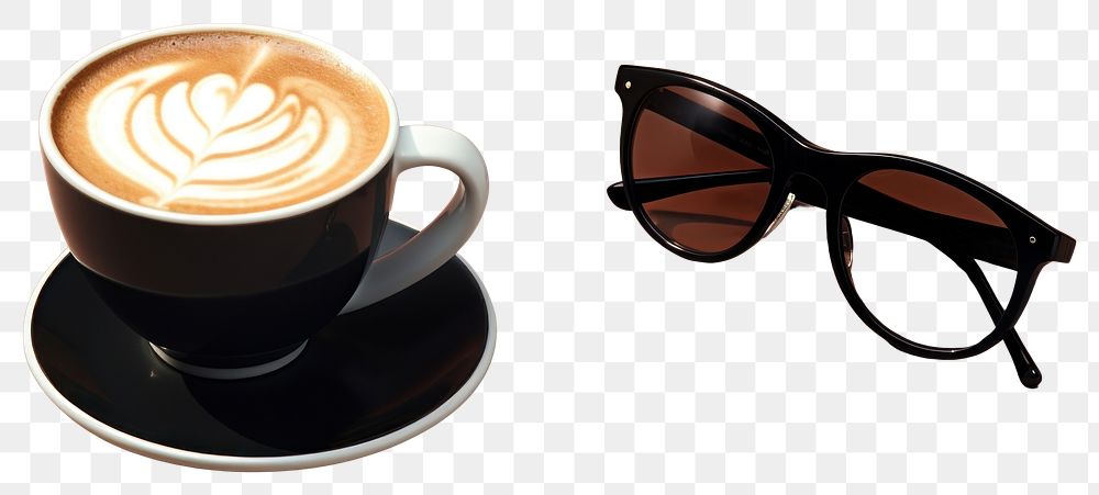 PNG Sunglasses cup cappuccino coffee.