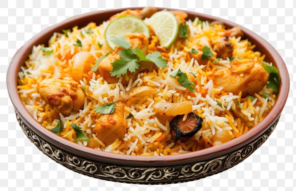 PNG Photo of chicken biryani plate food vegetable.