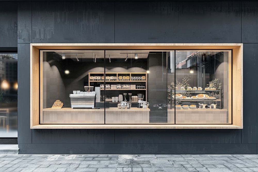 PNG modern bistro storefront mockup, transparent design