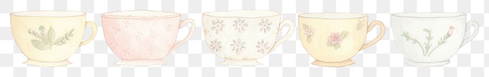 PNG Tea cups as divider watercolor porcelain beverage pottery.