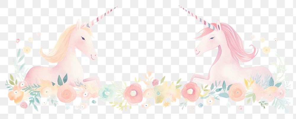 PNG Unicorns with flowers as divider watercolor graphics painting blossom.