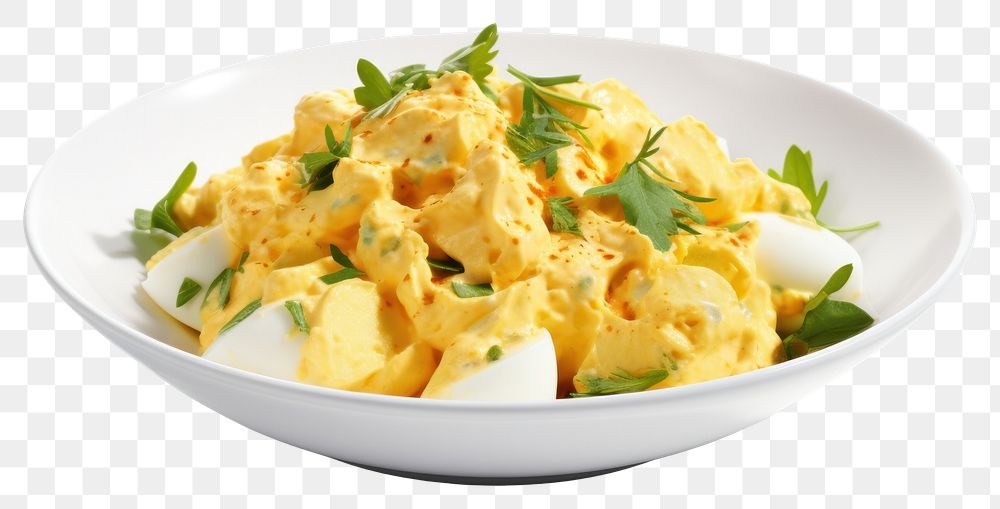 PNG Egg salad plate food white background.