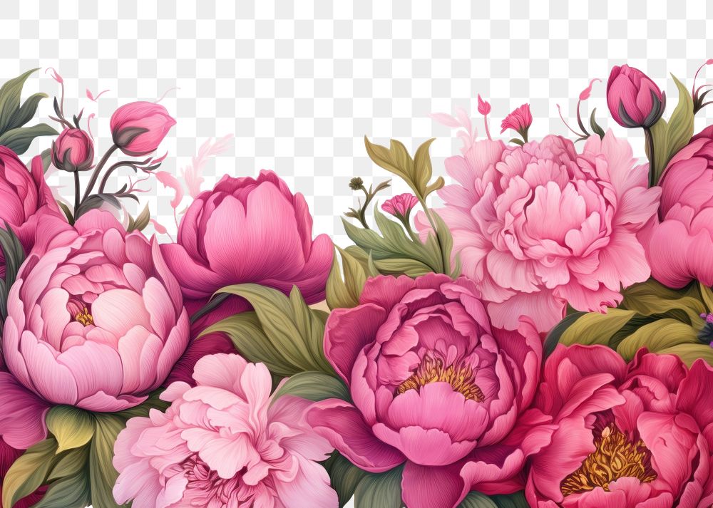 PNG Peony line horizontal border backgrounds pattern flower.