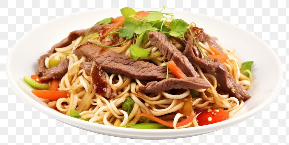 PNG Beef noodle salad plate spaghetti pasta.