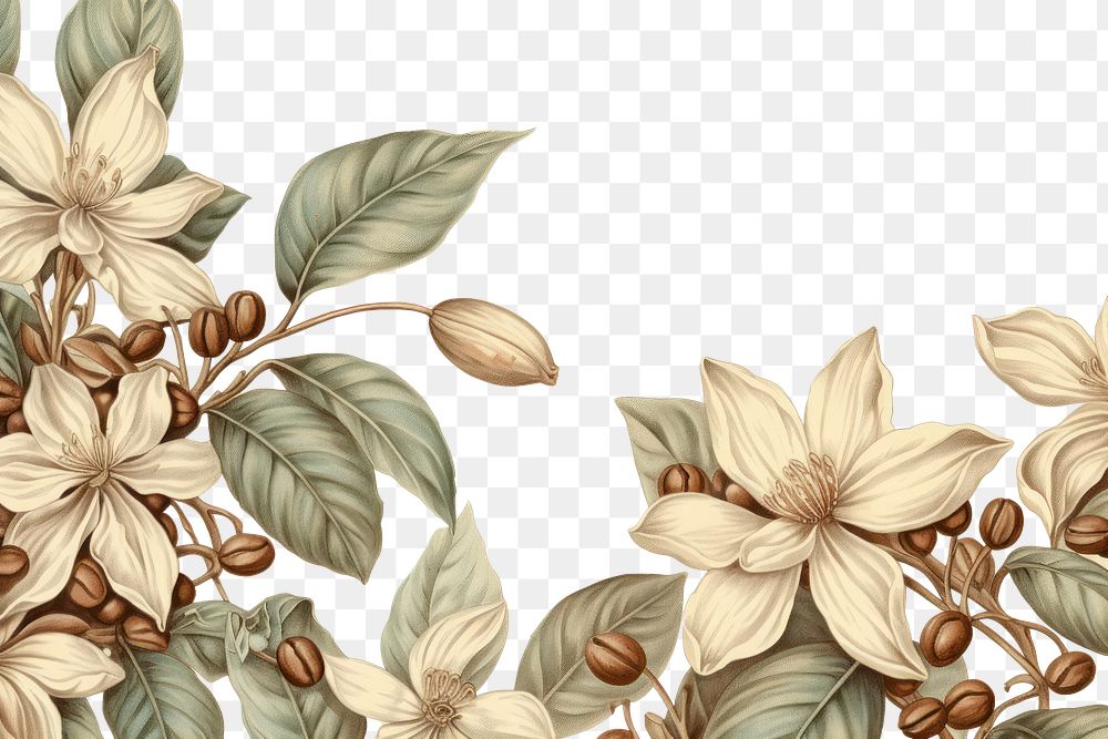 PNG Vintage drawing of coffee flower backgrounds pattern.