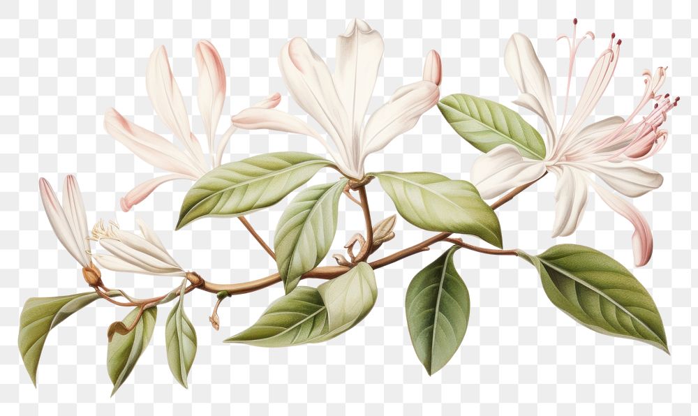 PNG Botanical illustration honeysuckle flower blossom plant.