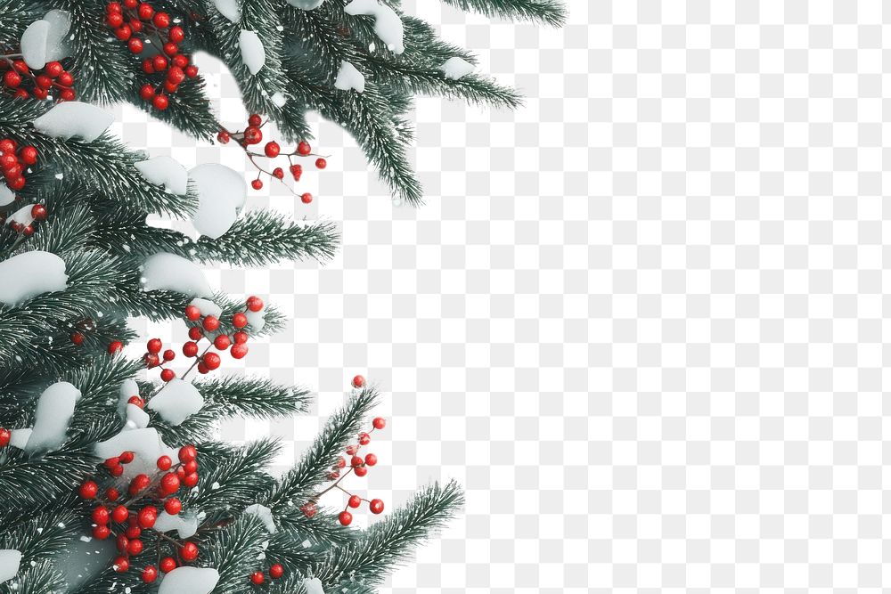 PNG Christmas green fluffy pine leaves border christmas snow-covered background.