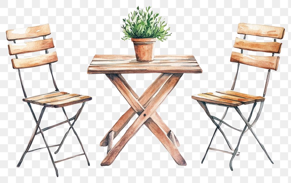 PNG Garden wooden Table and Chairs chairs table plant.