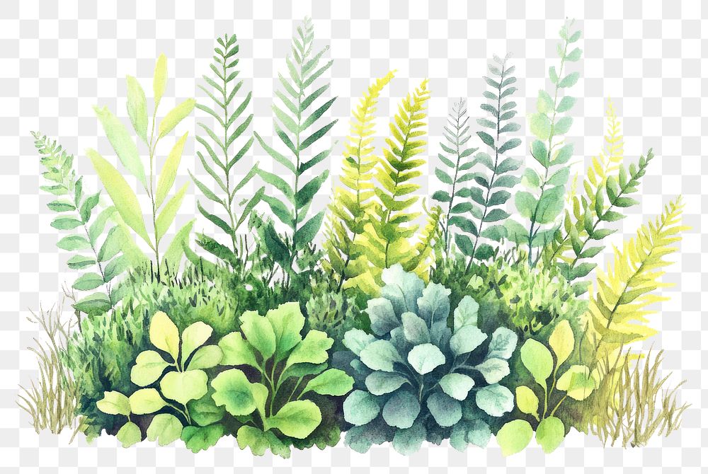 PNG Ferns bushes plant art illustration.