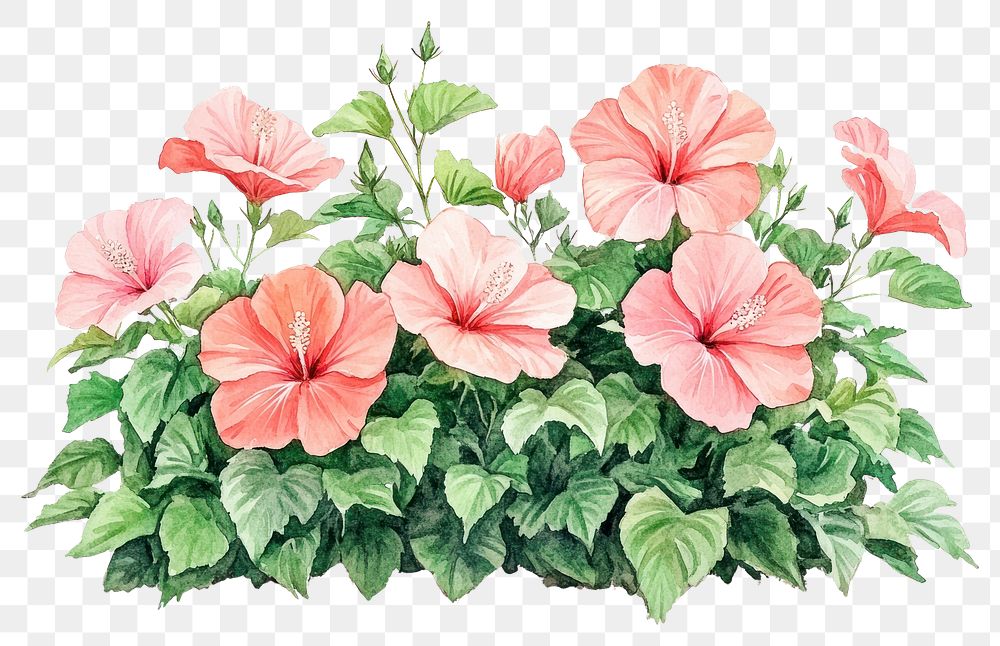 PNG Hibiscus plant illustration watercolor.