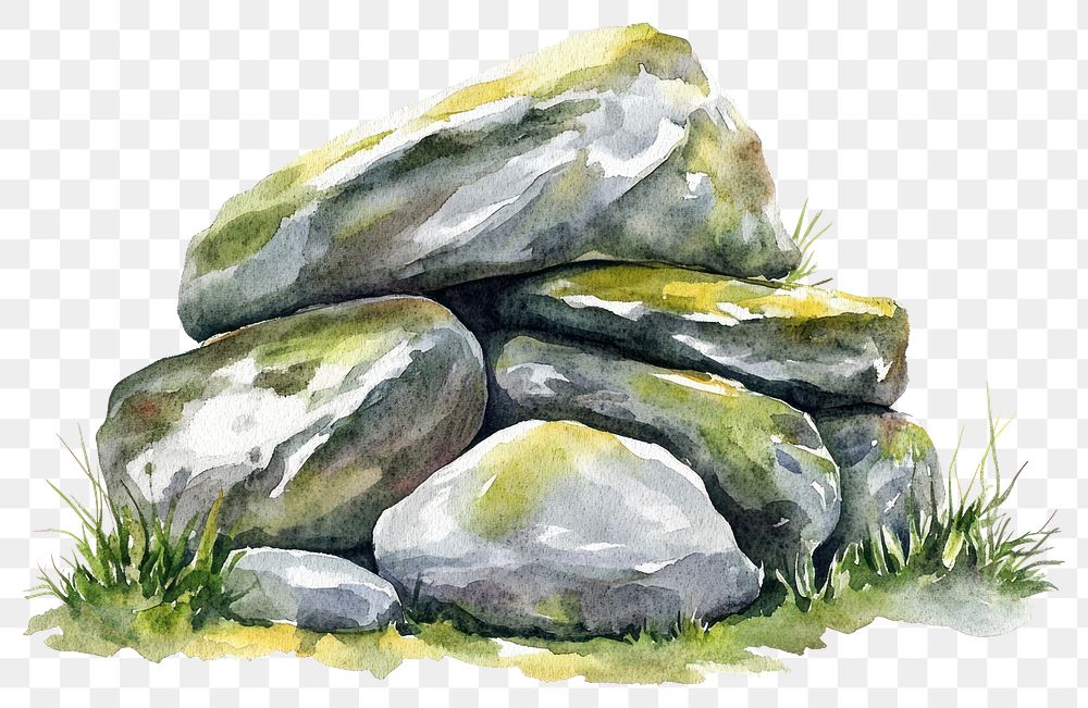 PNG Mossy Rocks rocks illustration watercolor.