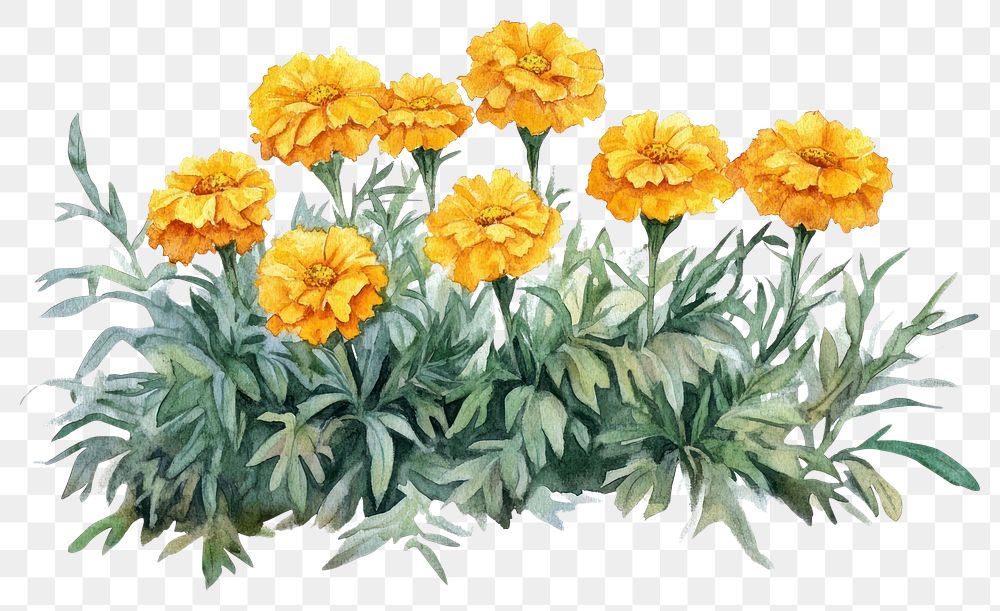 PNG Illustration watercolor marigold flowers.