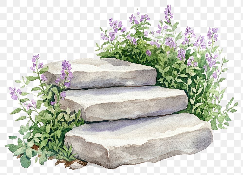 PNG Stepping Stones illustration watercolor flowers.