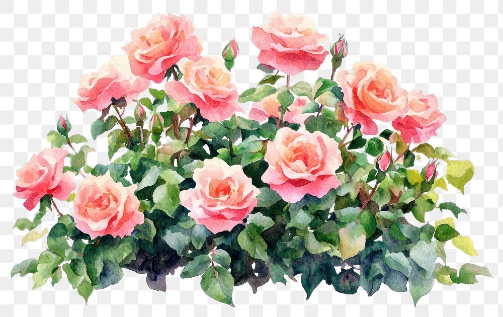 PNG Rose bushes roses illustration watercolor.