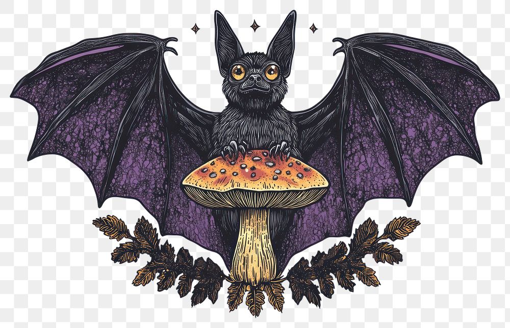 PNG A bat with mushroom art illustration mystical.