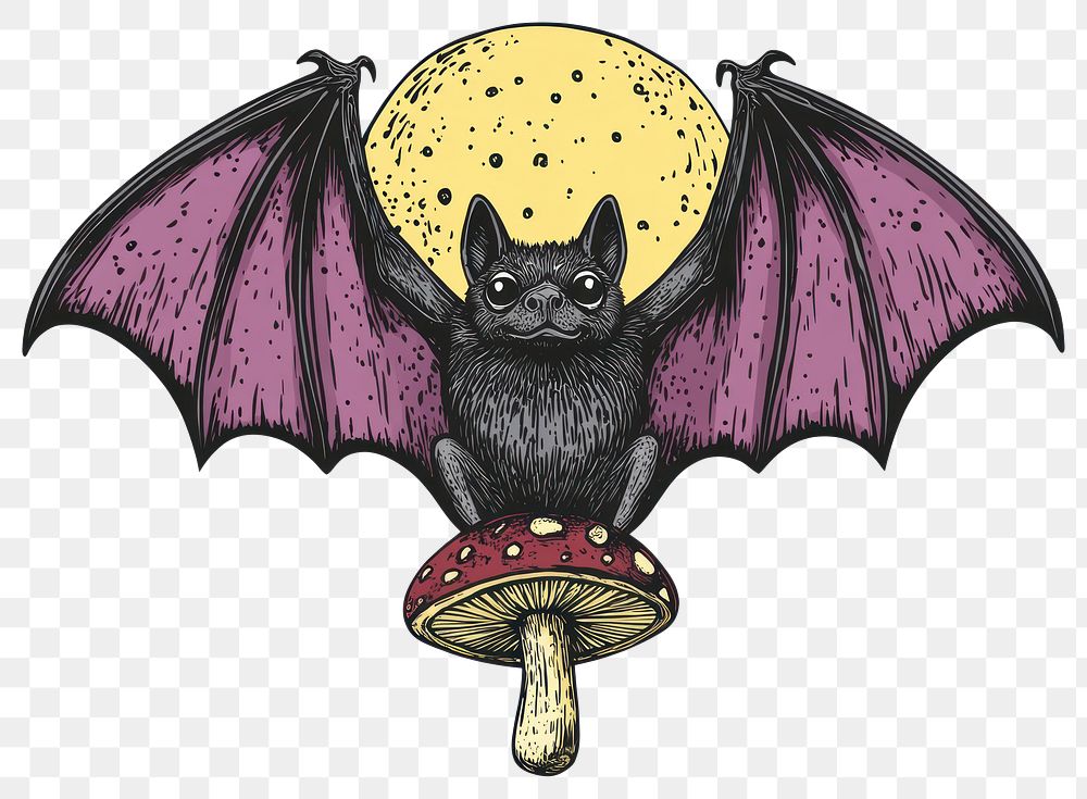 PNG A bat with mushroom illustration background art.