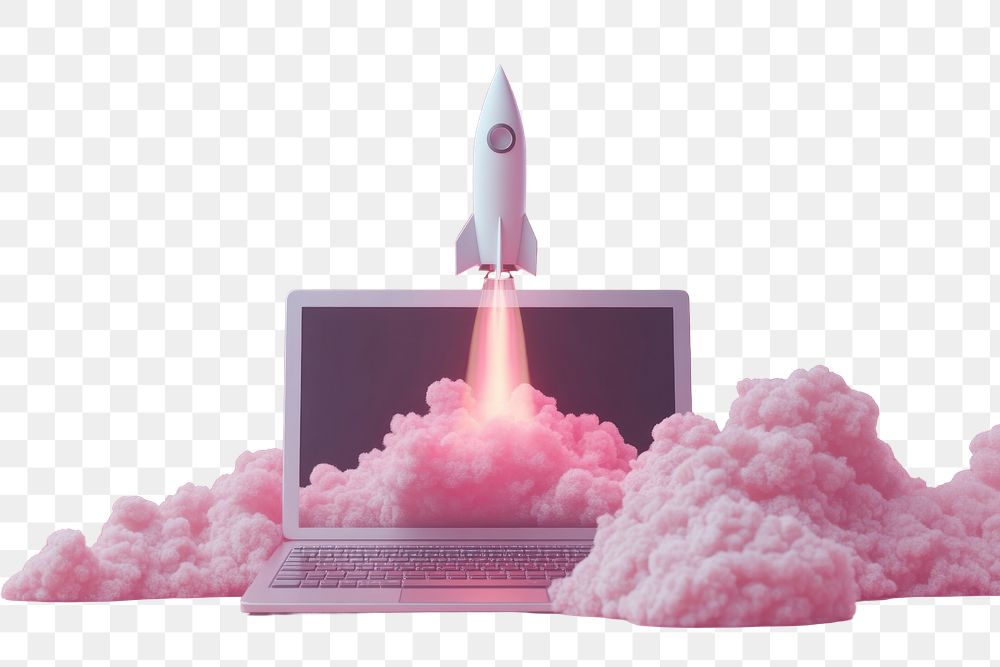 PNG Laptop with a rocket illustration computer concept.