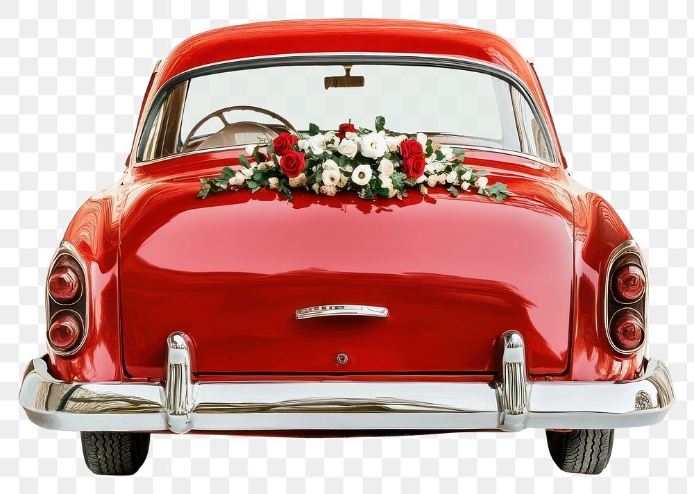 PNG Wedding red car automobile vehicle flower.