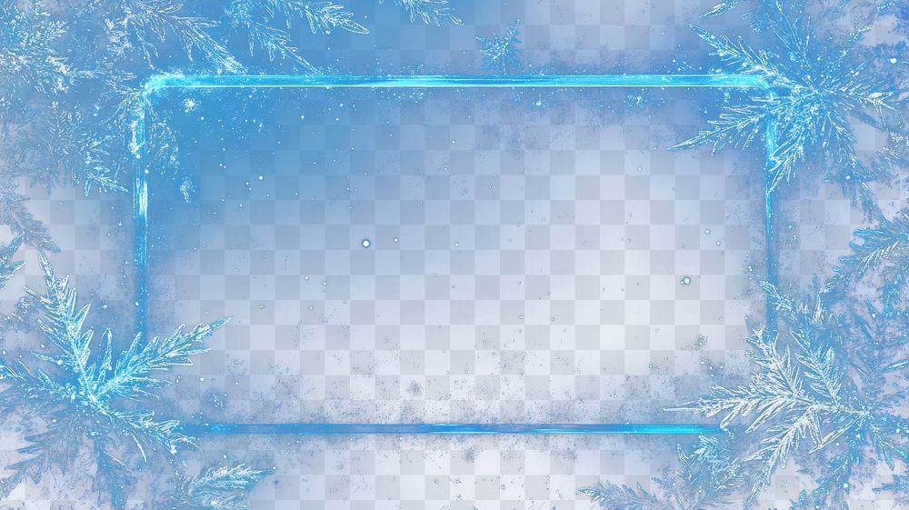 PNG Background with winter glass ice cold and wide rectangular frame decorative christmas snowflake.