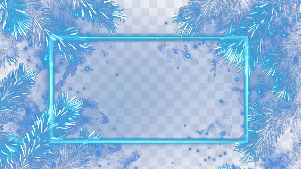 PNG Background with winter glass ice cold and wide rectangular frame christmas glowing decoration.