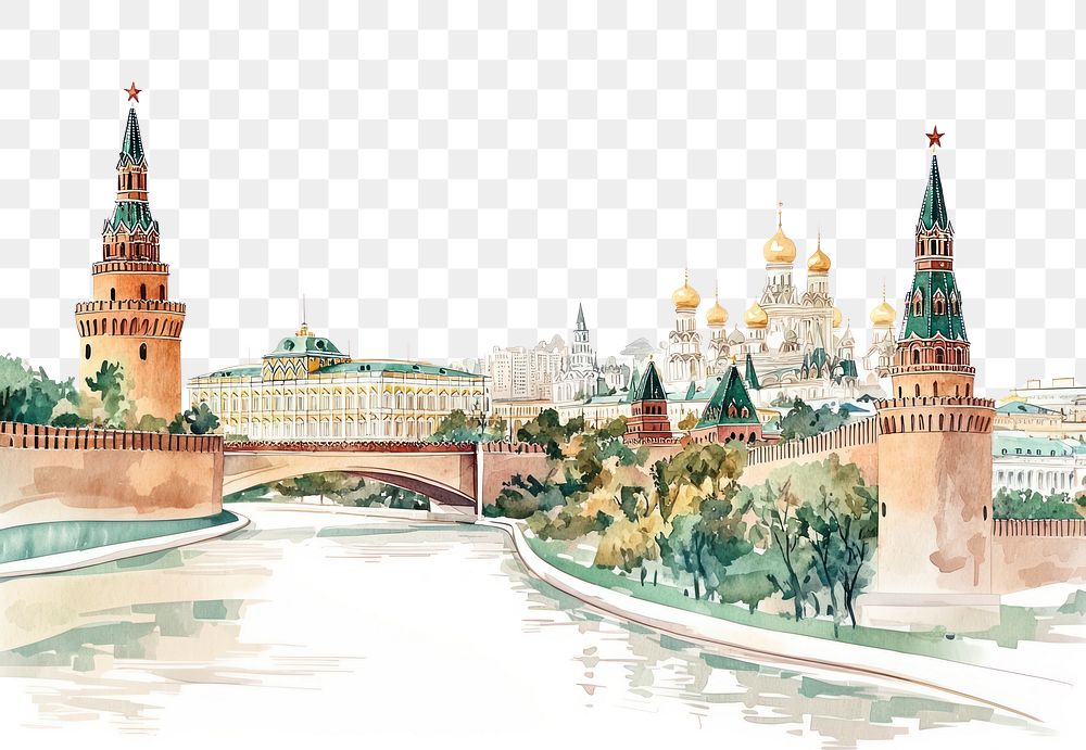 PNG Moscow in Russia architecture illustration watercolor.