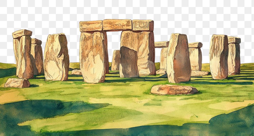 PNG Stonehenge landmark illustration watercolor.