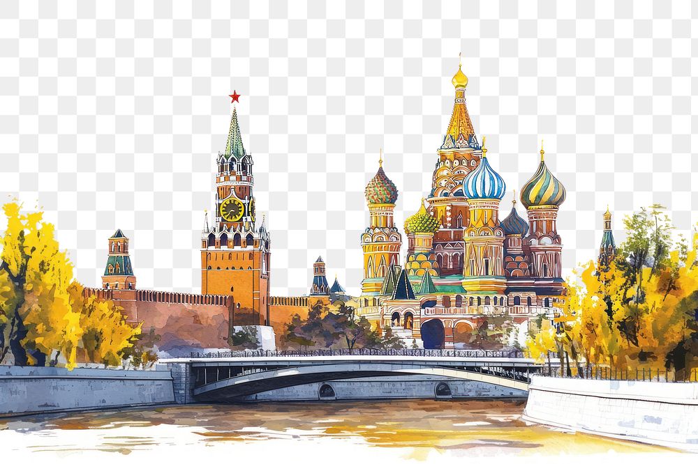 PNG Moscow in Russia landmarks architecture illustration.