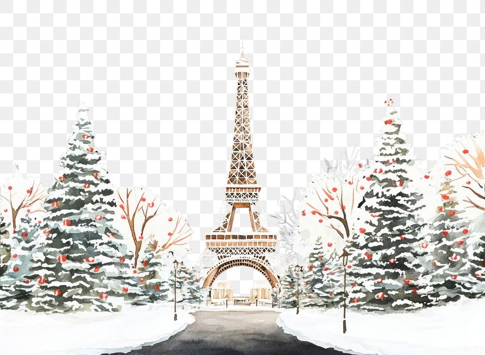 PNG Eiffel Tower tower illustration christmas.